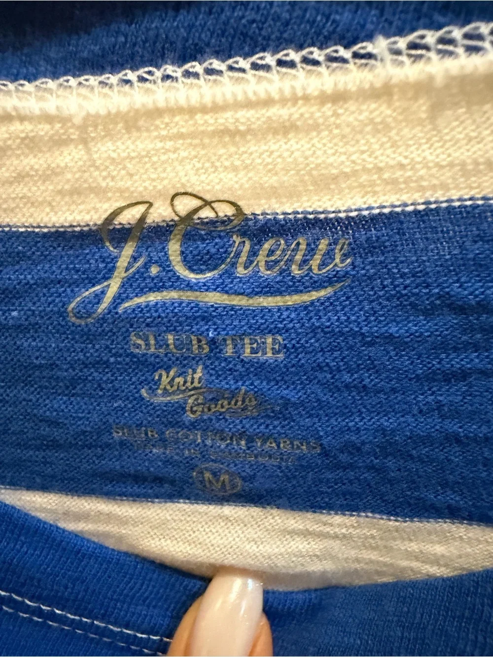 J. Crew Women's Blue and White Striped Long-Sleeve Shirt